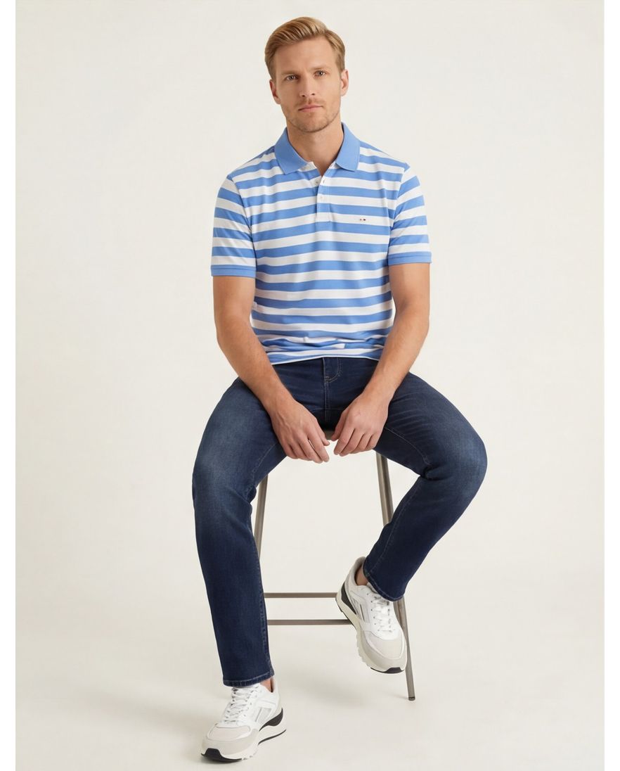 Portofino Amalfi polo korte mouw lichtblauw wit gestreept