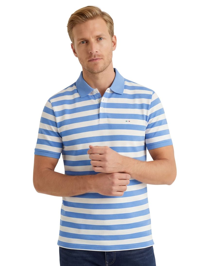 Portofino Amalfi polo korte mouw lichtblauw wit gestreept