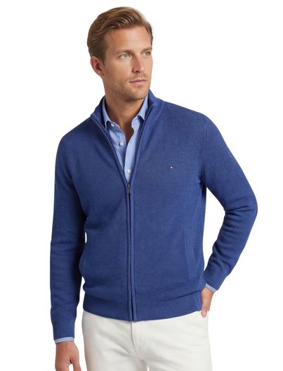 Portofino Vest Portofino opstaande kraag donkerblauw rits effen katoen