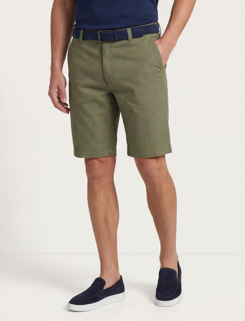 Kuba M.E.N.S. korte broek olijfgroen effen katoen