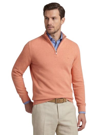 Portofino Portofino trui opstaande kraag oranje effen katoen 100%