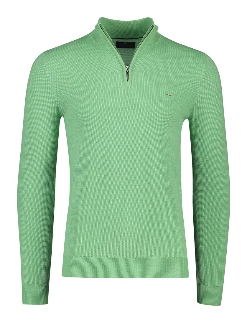 Portofino trui opstaande kraag groen effen 100% katoen