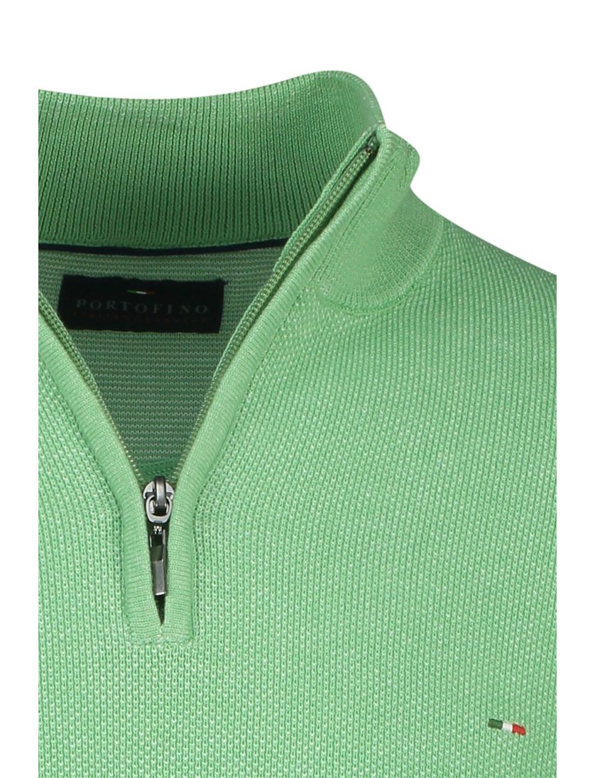 Portofino trui opstaande kraag groen effen 100% katoen
