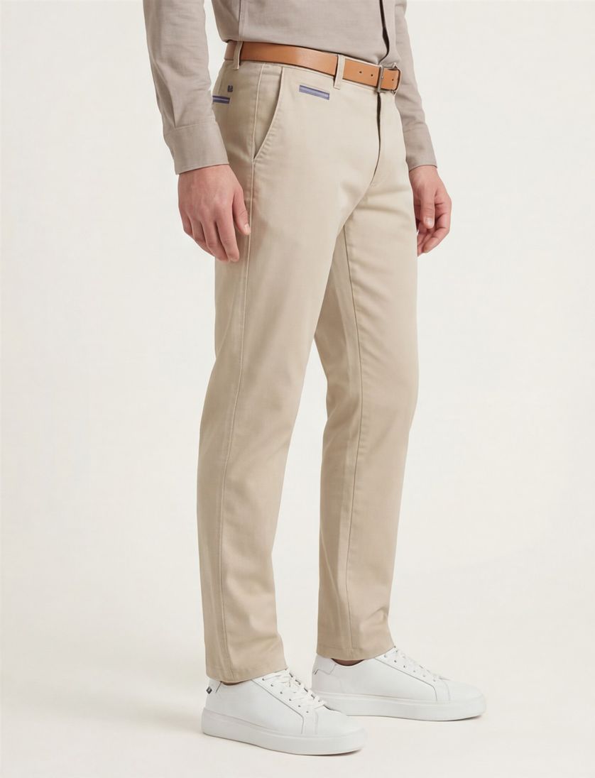 katoenen broek COM4 chino beige effen