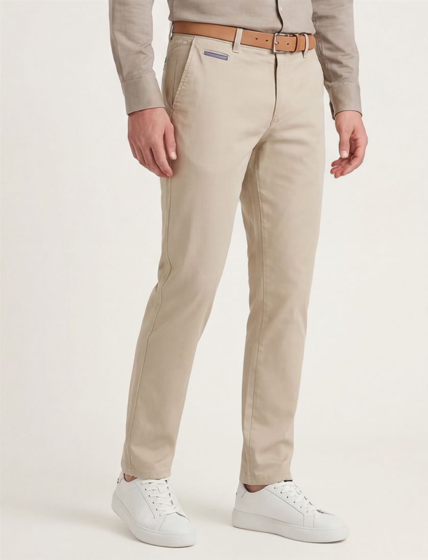katoenen broek COM4 chino beige effen