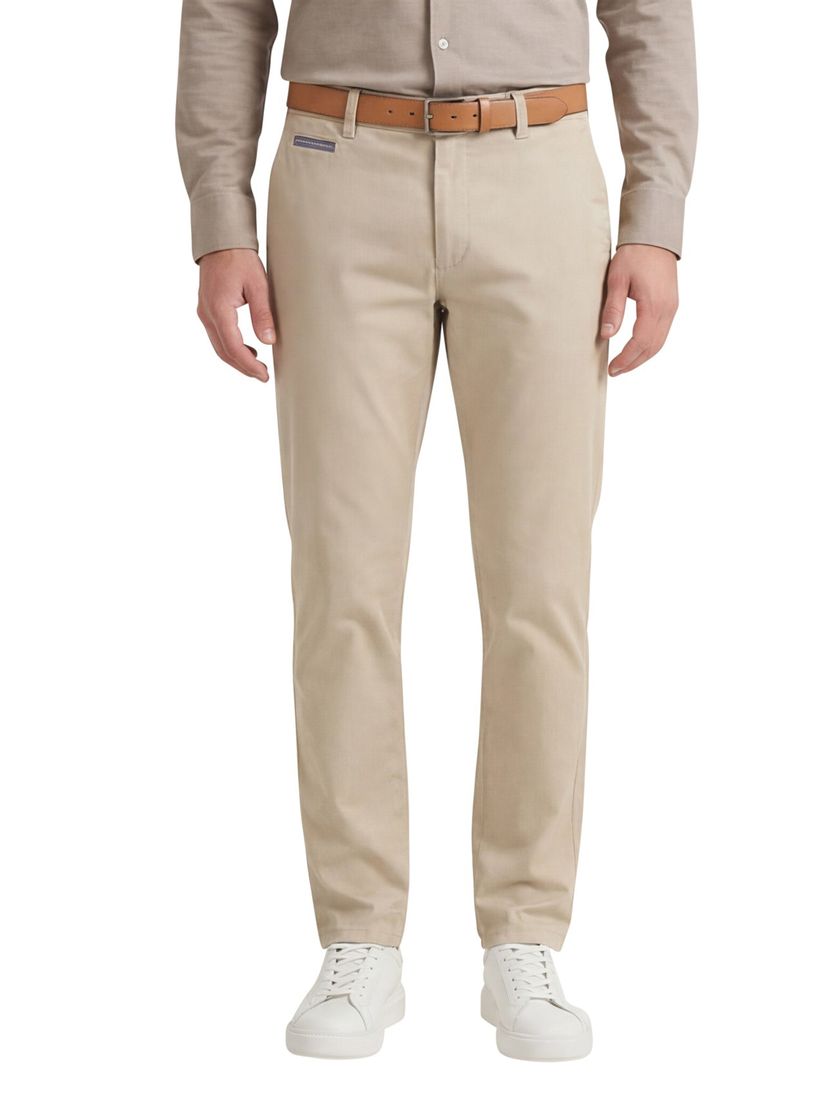 katoenen broek COM4 chino beige effen
