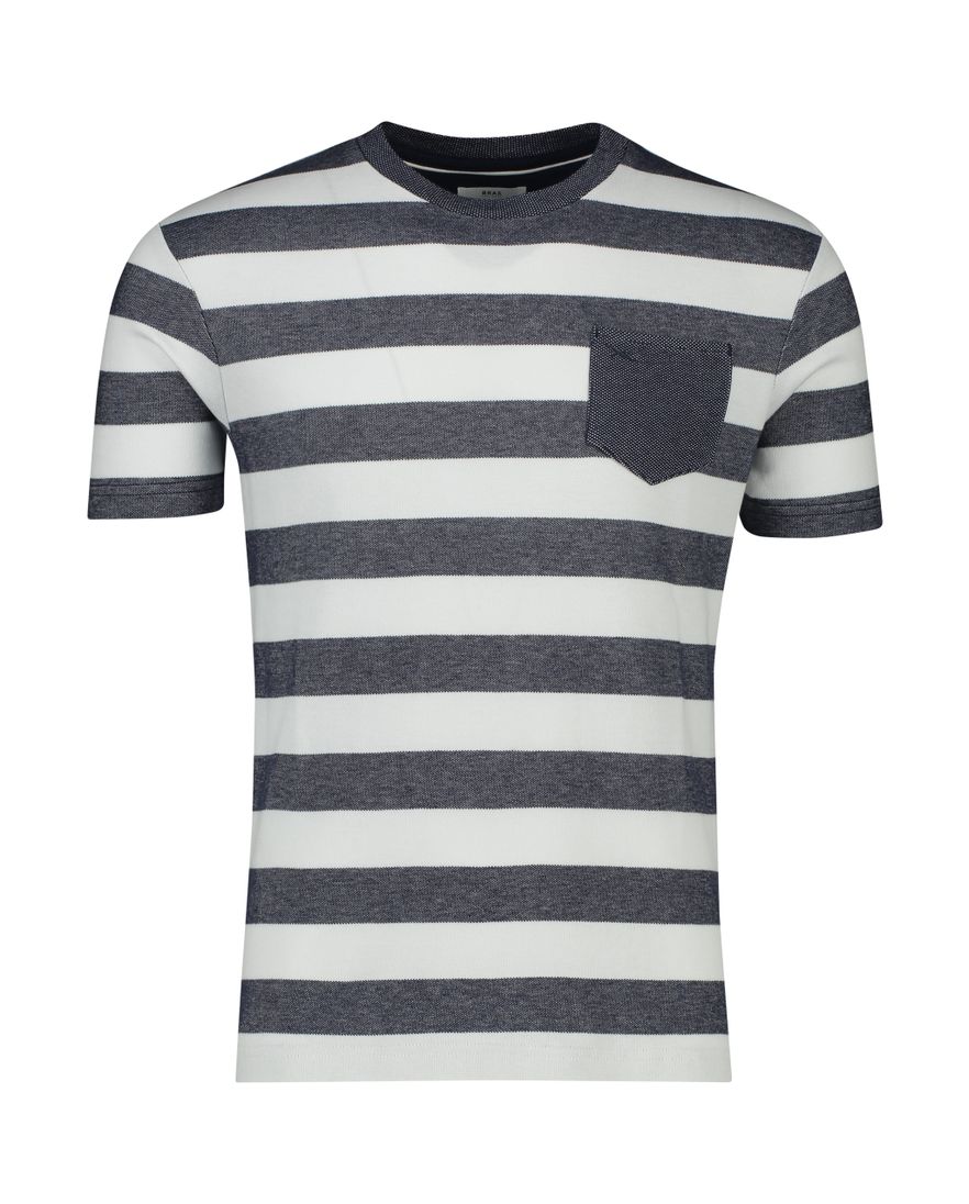 Brax t-shirt donkerblauw wit gestreept normale fit katoen