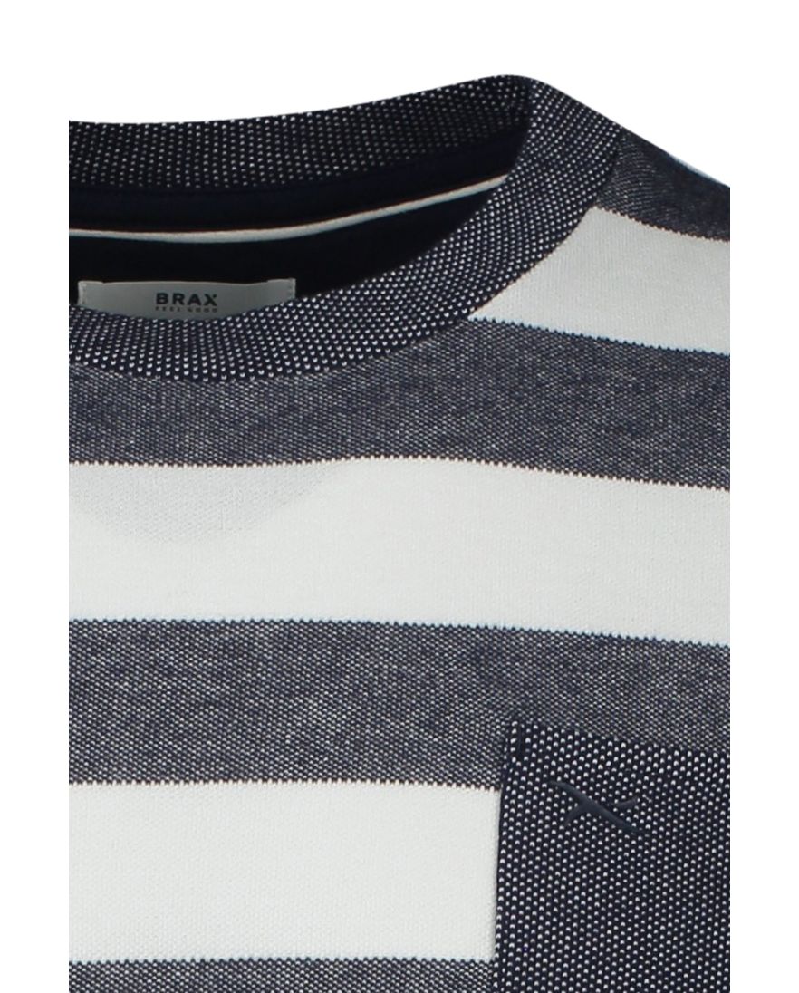 Brax t-shirt donkerblauw wit gestreept normale fit katoen