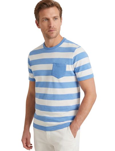 Brax Brax t-shirt blauw met witte strepen normale fit katoen