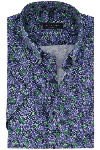 Eterna Eterna overhemd strijkvrij korte mouw paars geprint korte mouw