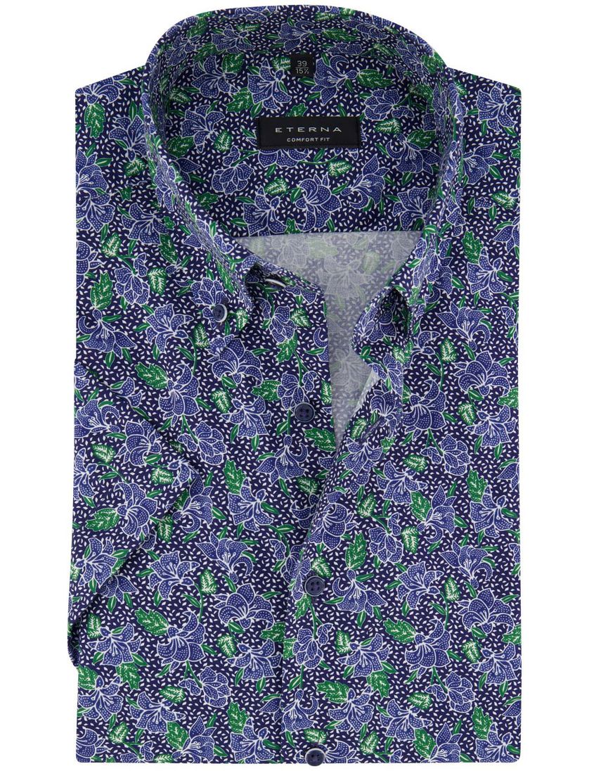 Eterna overhemd strijkvrij korte mouw paars geprint korte mouw