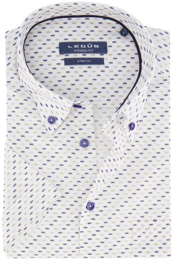 Ledub Ledub overhemd korte mouw Modern Fit normale fit wit met print katoen
