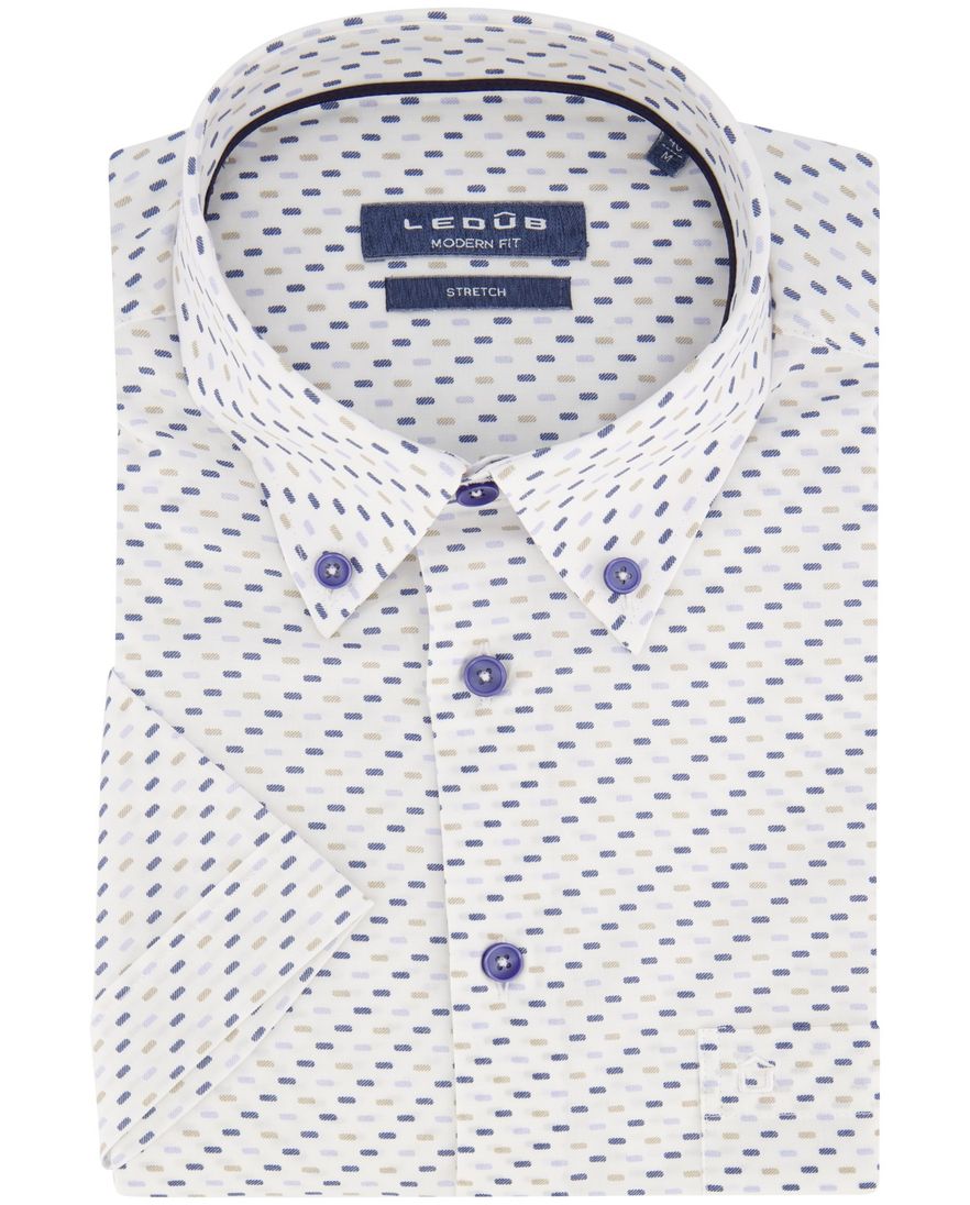 Ledub casual overhemd korte mouw Modern fit wit geprint katoen