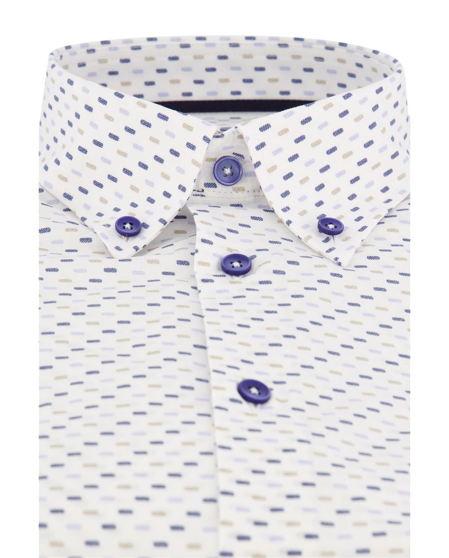 Ledub casual overhemd korte mouw Modern fit wit geprint katoen