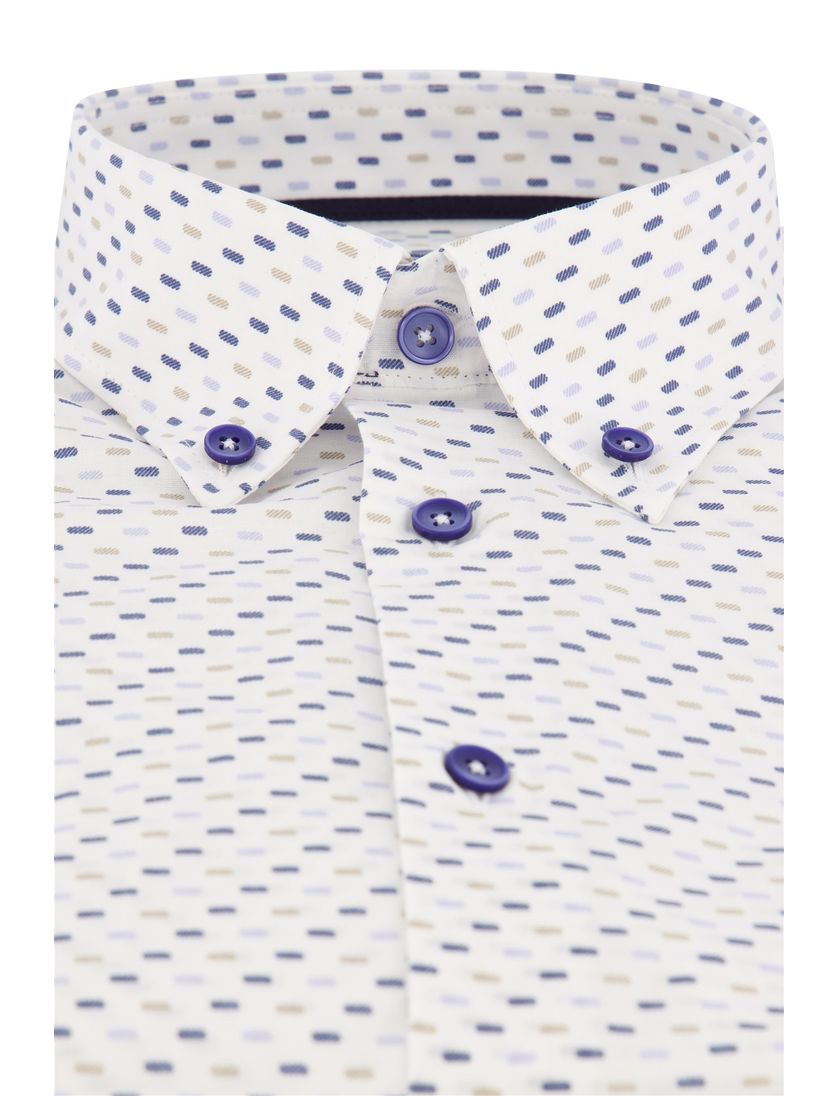 Ledub overhemd korte mouw Modern Fit normale fit wit met print katoen