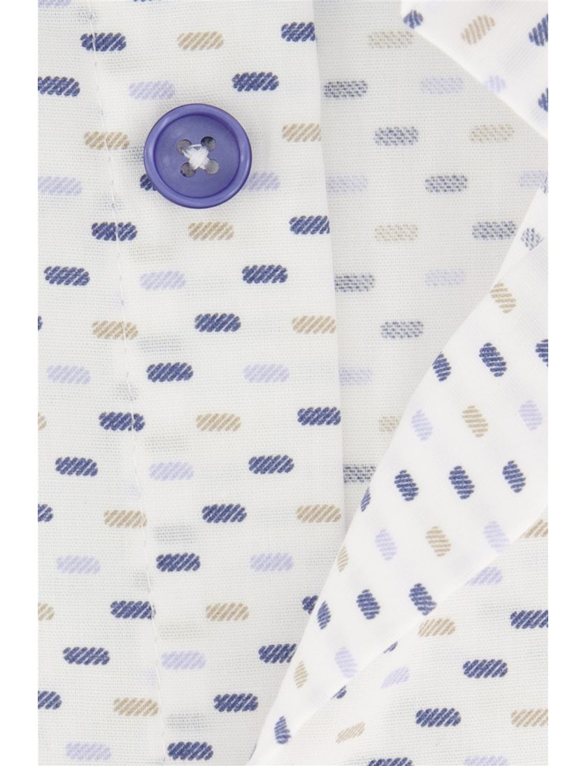 Ledub overhemd korte mouw Modern Fit normale fit wit met print katoen