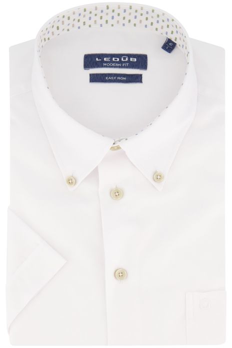 Ledub overhemd korte mouw normale fit wit effen