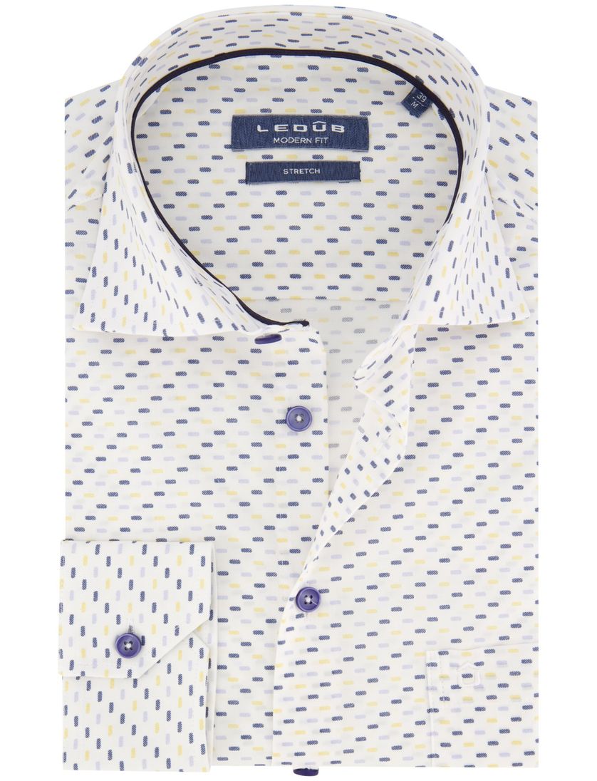 Ledub business overhemd Modern Fit New normale fit blauw geprint