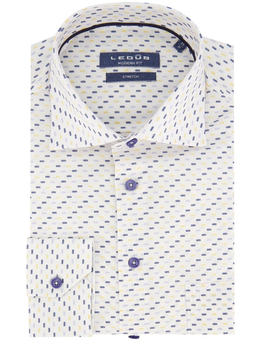 Ledub business overhemd Modern Fit New normale fit blauw geprint