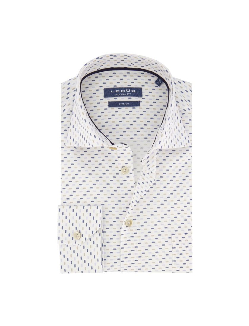 Ledub business overhemd Modern Fit New normale fit blauw geprint