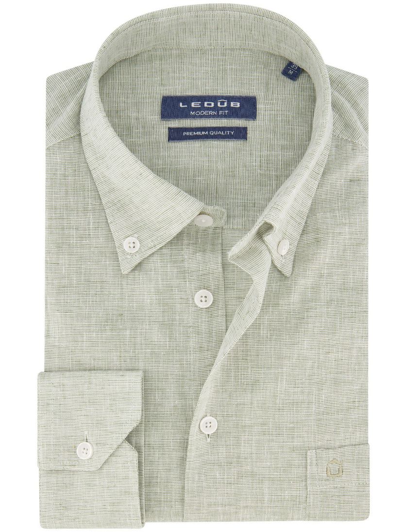 Casual Ledub overhemd normale fit groen effen katoen