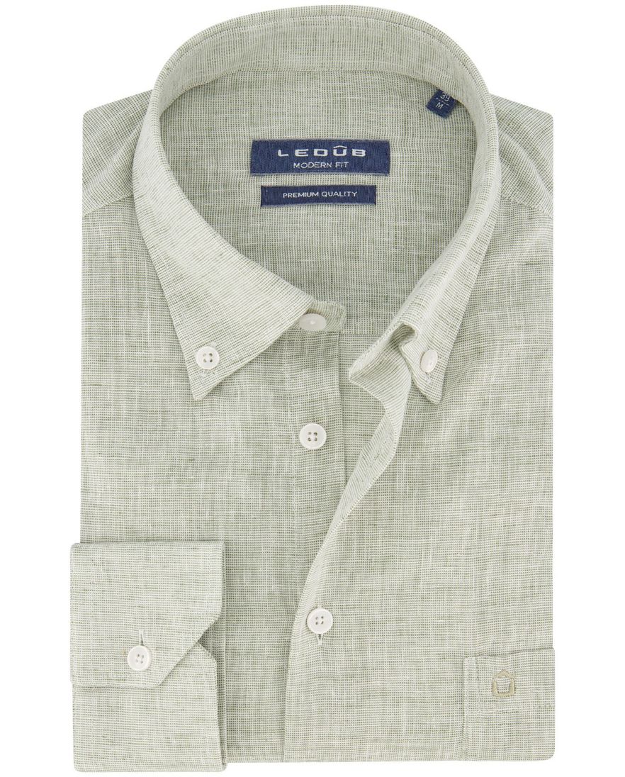 Ledub casual overhemd Modern Fit New lichtgroen uni katoen