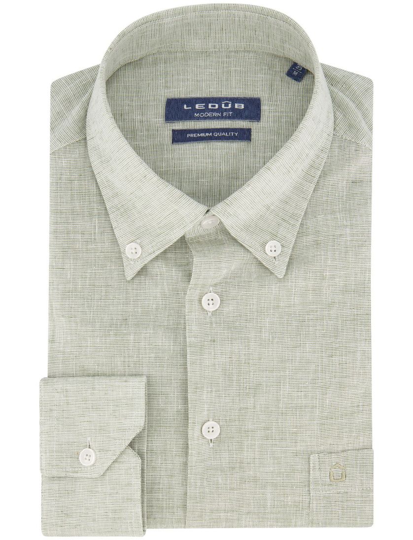 Casual Ledub overhemd normale fit groen effen katoen