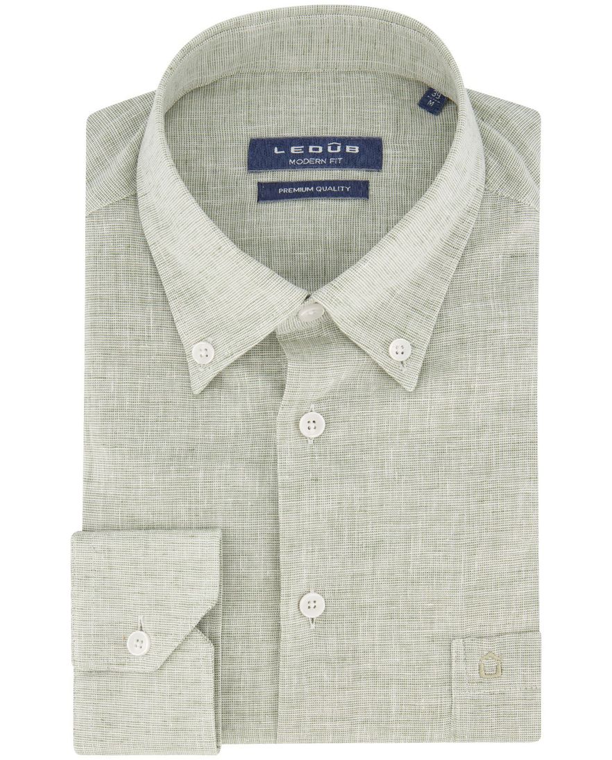 Ledub casual overhemd Modern Fit New lichtgroen uni katoen