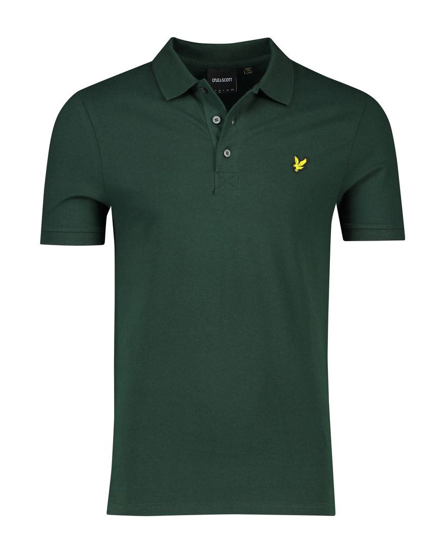 Lyle & Scott polo slim fit donkergroen effen met logo katoen