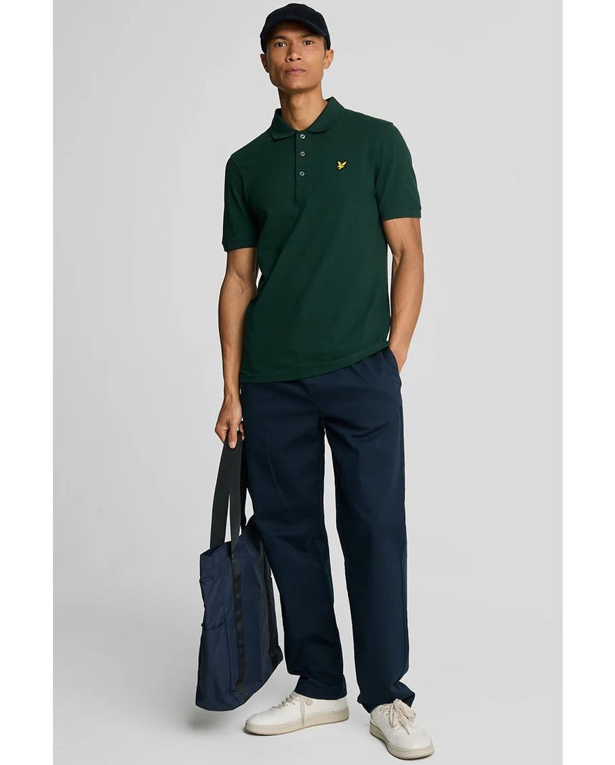 Lyle & Scott polo slim fit donkergroen effen met logo katoen