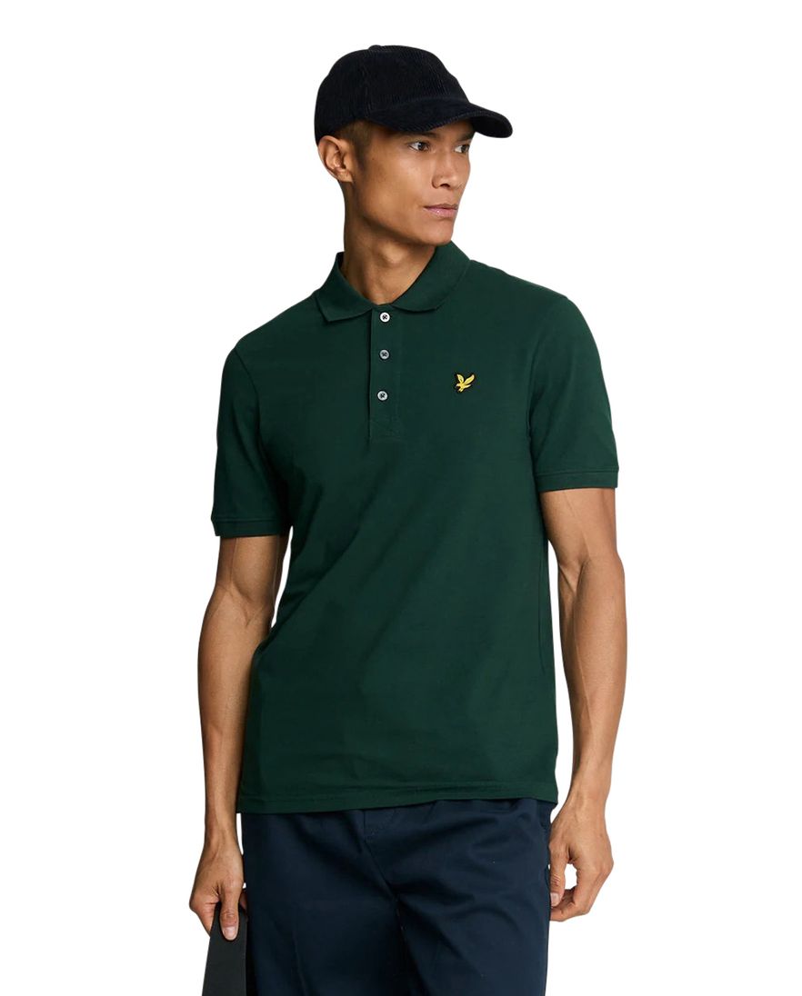Lyle & Scott polo slim fit donkergroen effen met logo katoen