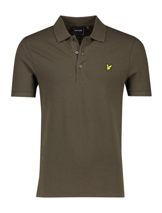 Lyle & Scott polo slim fit 3 knoops bruin effen katoen