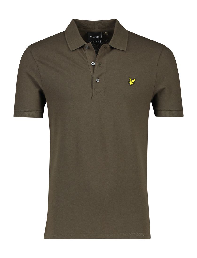 Lyle & Scott polo slim fit bruin effen 3 knoops katoen