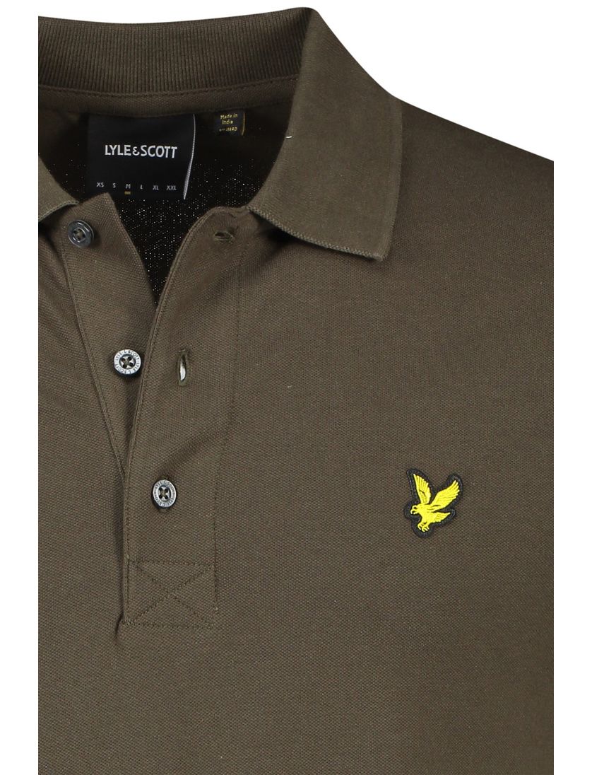 Lyle & Scott polo slim fit bruin effen 3 knoops katoen