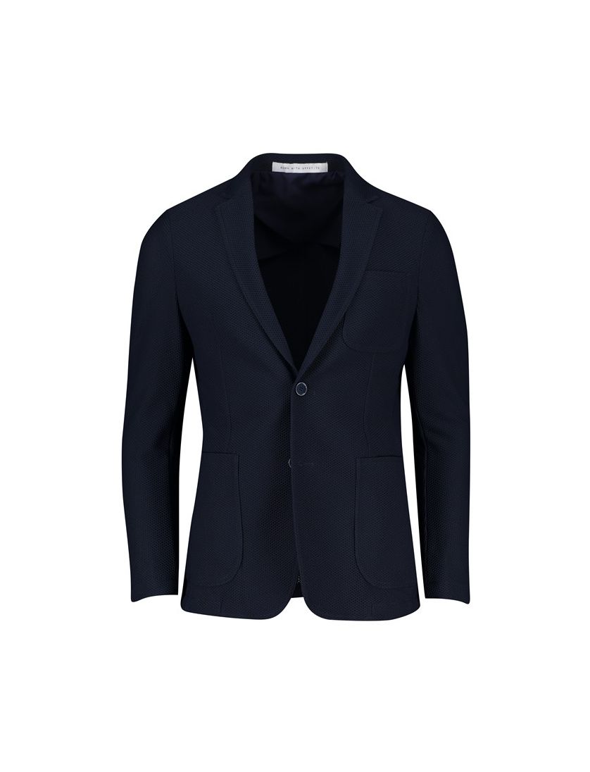 Born With Appetite colbert donkerblauw effen slim fit met borstzak
