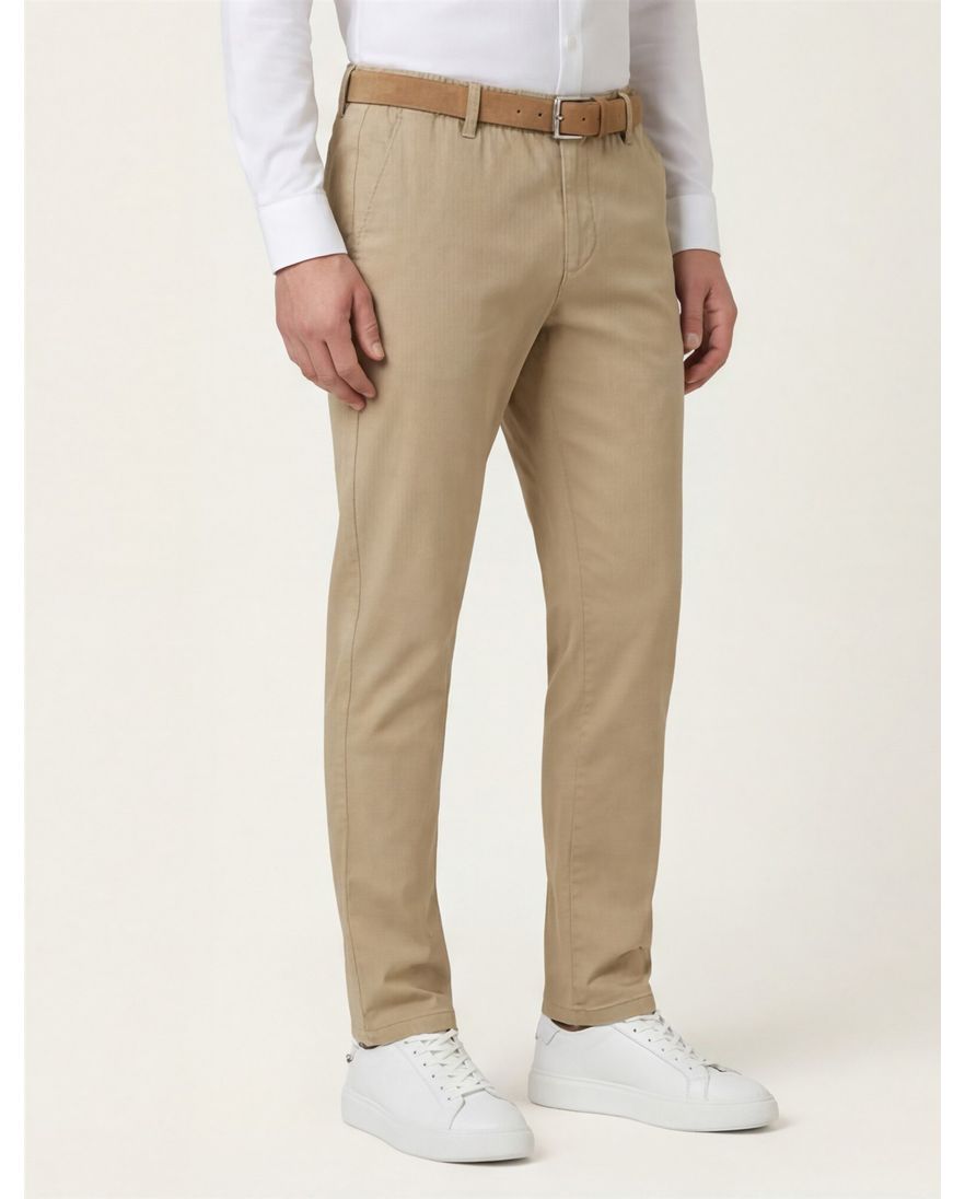 Beige COM4 katoenen chino elastische band effen