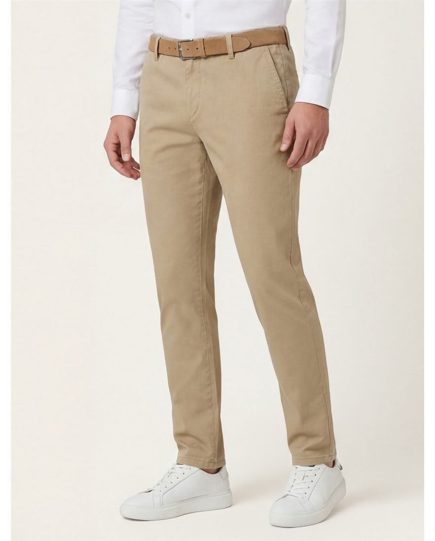 Beige COM4 katoenen chino elastische band effen