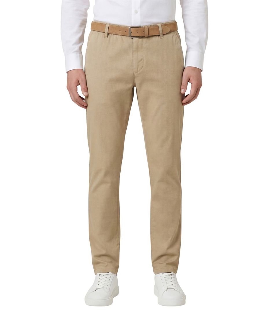 Beige COM4 katoenen chino elastische band effen