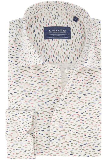 Ledub Ledub overhemd normale fit donkerblauw geprint wide spread boord