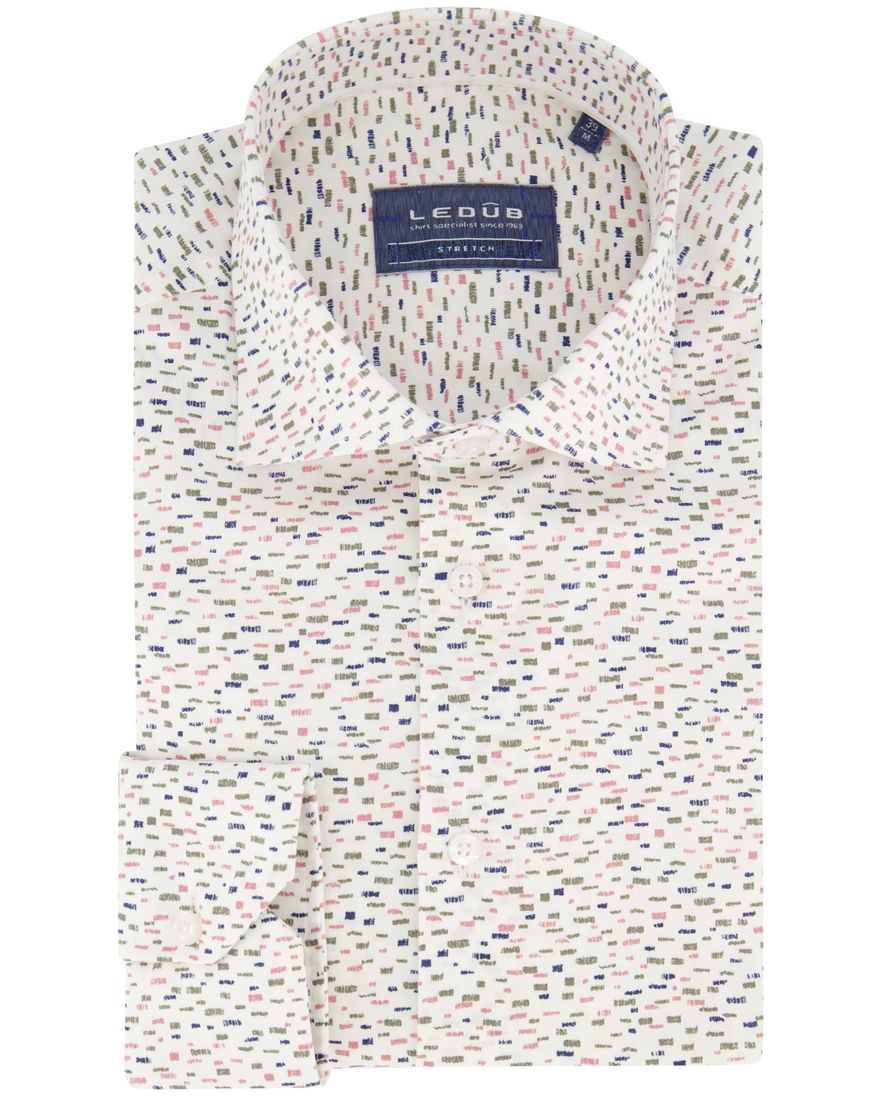 Ledub overhemd normale fit donkerblauw geprint wide spread boord