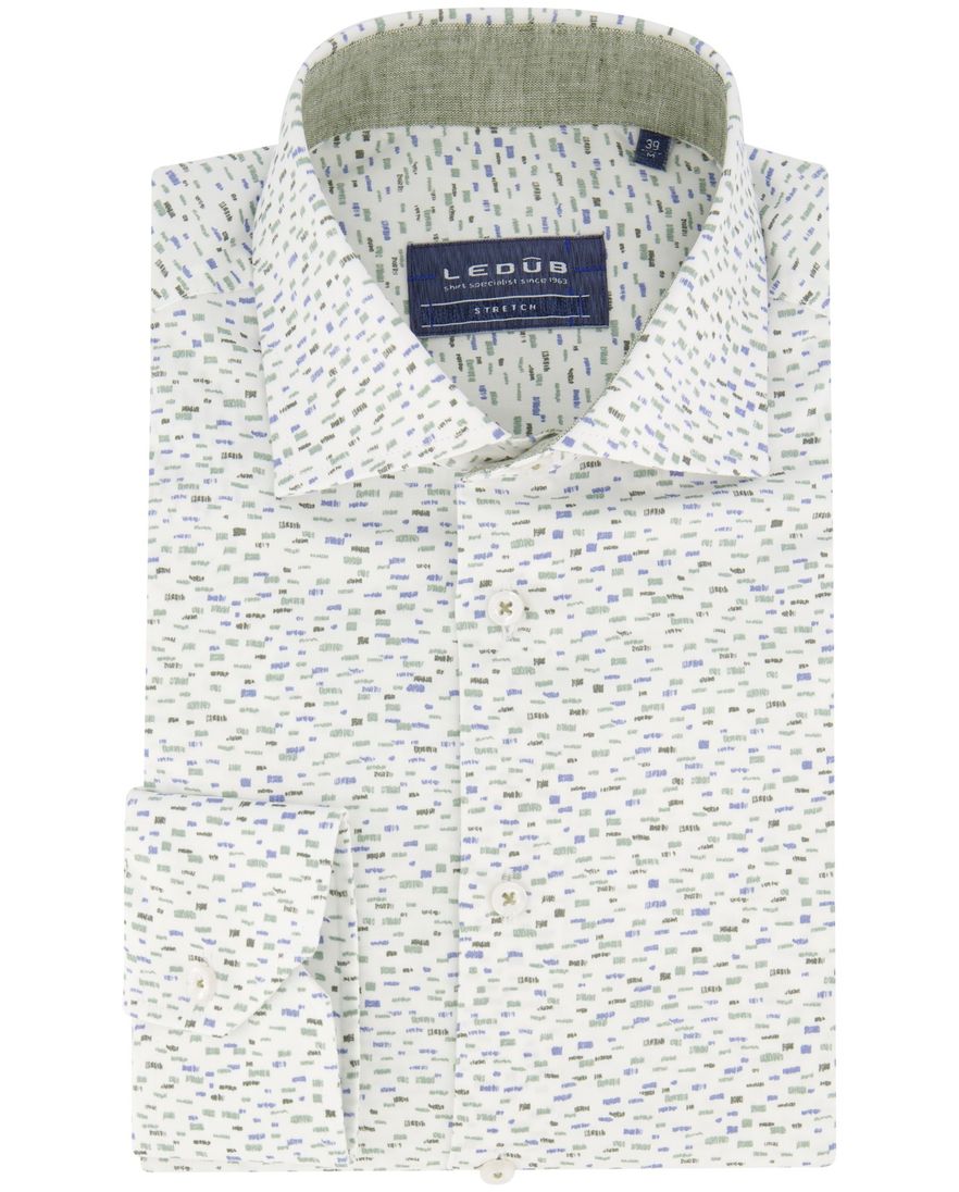 Ledub casual overhemd normale fit groen geprint wide spread boord