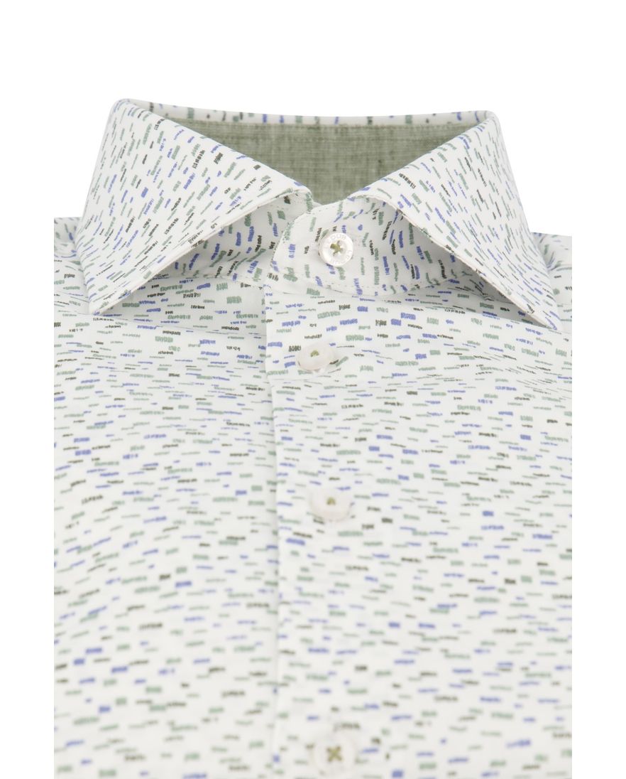 Ledub casual overhemd normale fit groen geprint wide spread boord