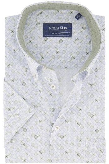 Ledub Ledub overhemd korte mouw Ledûb Modern Fit New normale fit groen geprint katoen met borstzak