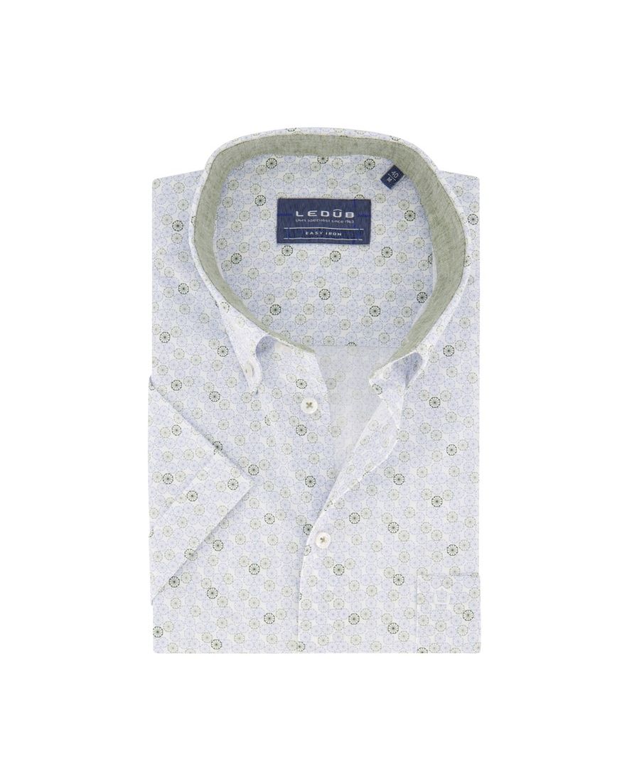 Ledub overhemd korte mouw normale fit groen geprint