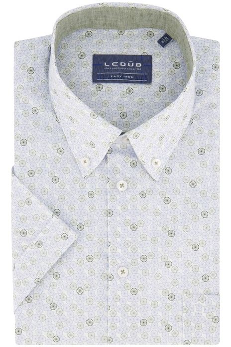 Ledub overhemd korte mouw normale fit groen geprint