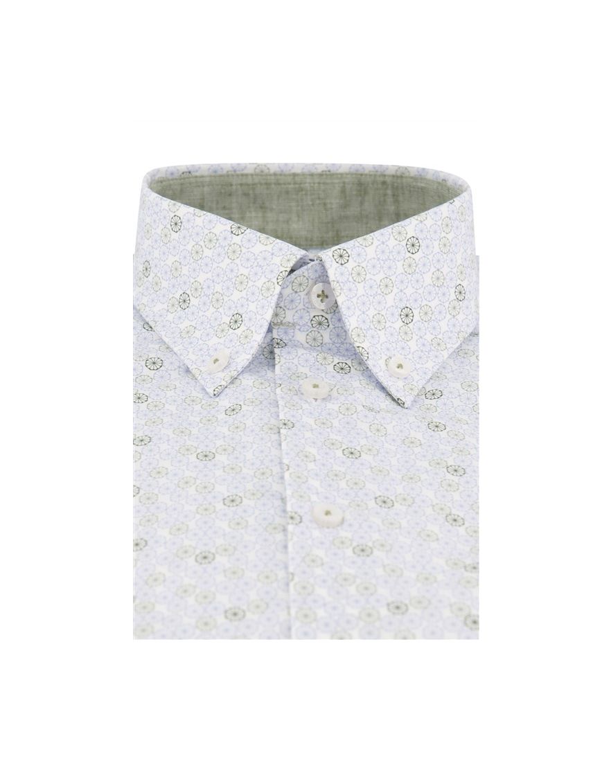 Ledub overhemd korte mouw normale fit groen geprint