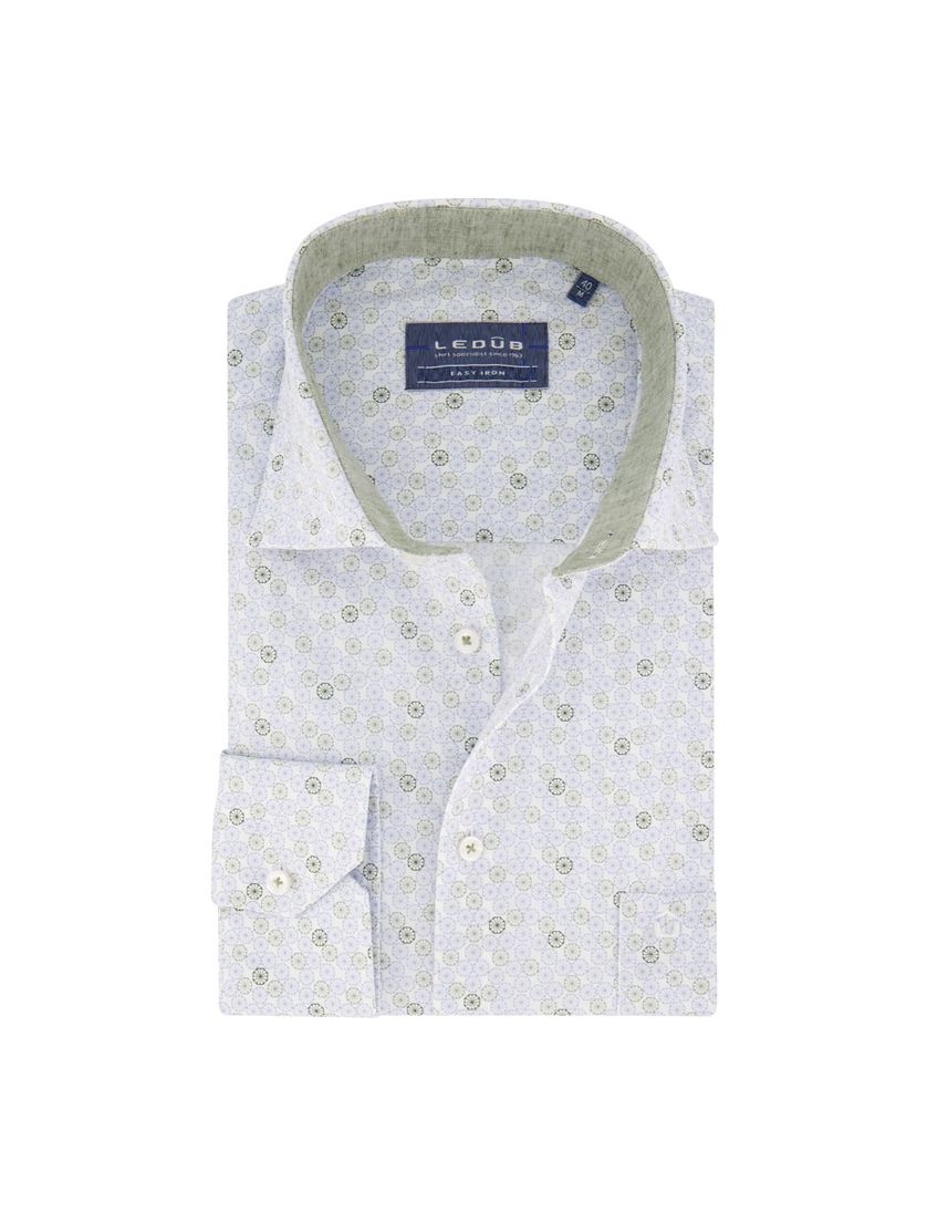Ledûb business overhemd Modern Fit groen geprint katoen