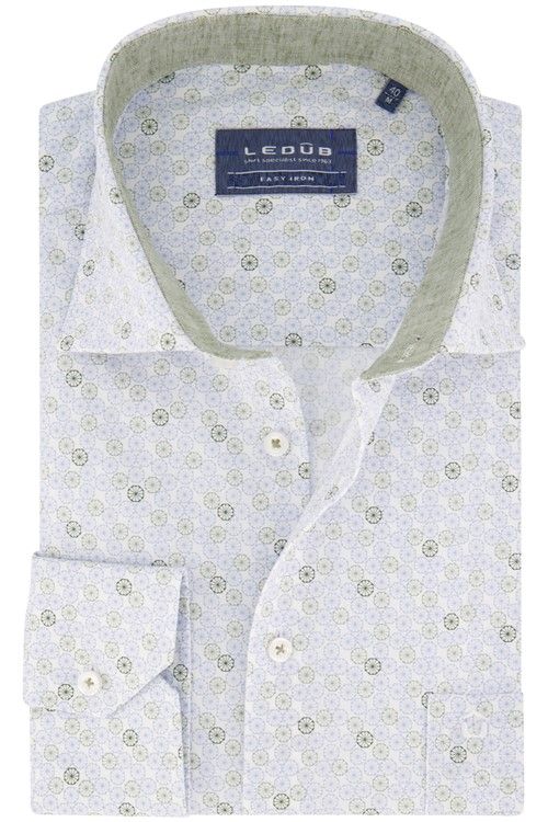 Ledûb business overhemd Modern Fit groen geprint katoen
