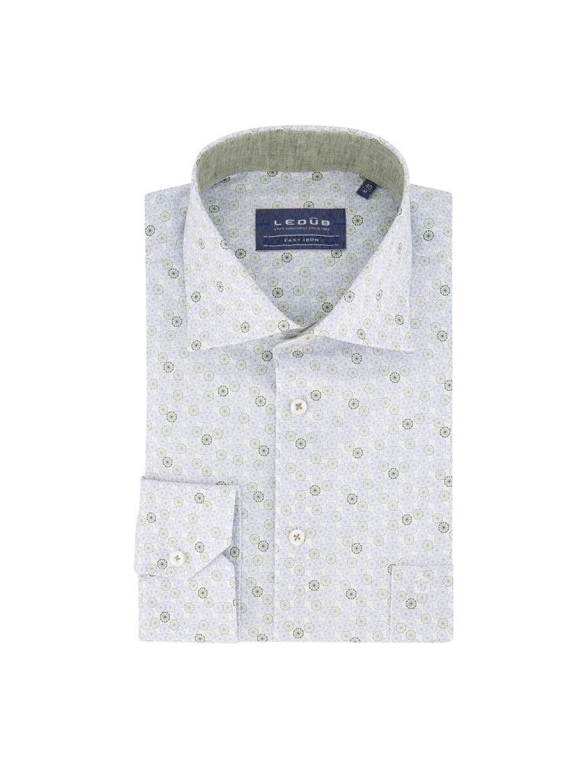 Ledûb business overhemd Modern Fit groen geprint katoen