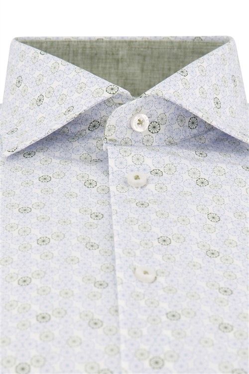 Ledûb business overhemd Modern Fit groen geprint katoen